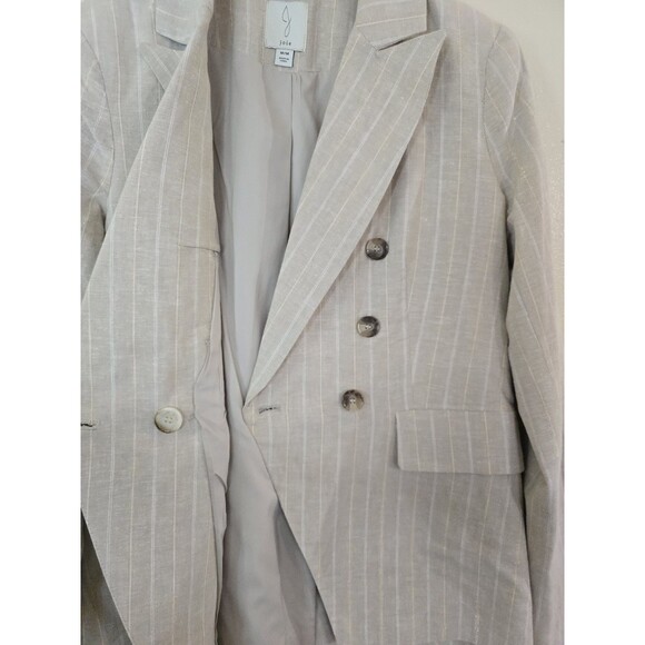Joie Linen Blend Blazer Womens M Beige Pinstripe Double Breasted Jacket - Picture 6 of 12